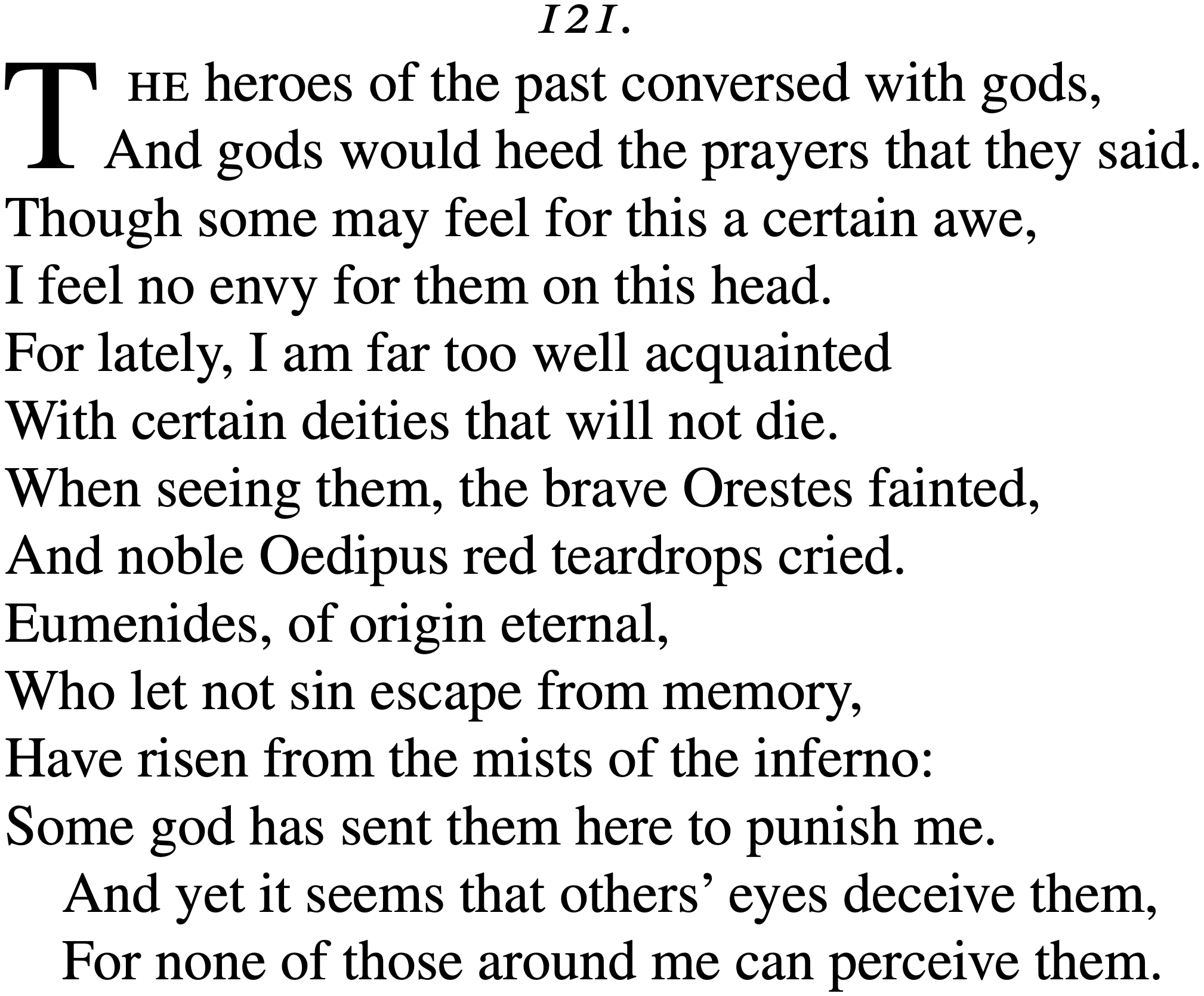 Sonnet 121 of 'An Offering to the Eumenides'